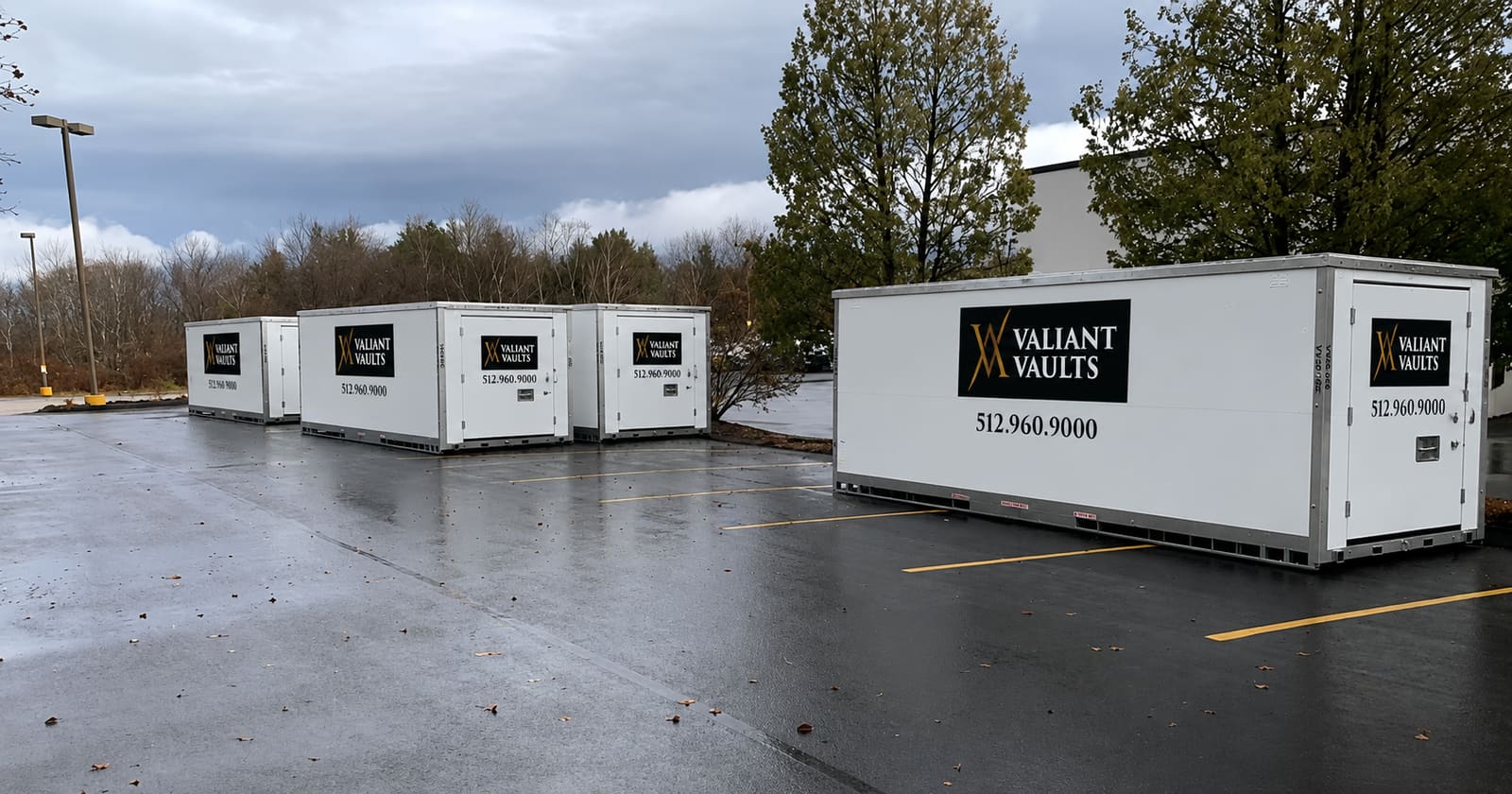 Valiant Vaults commercial storage containers staged for a property renovation project